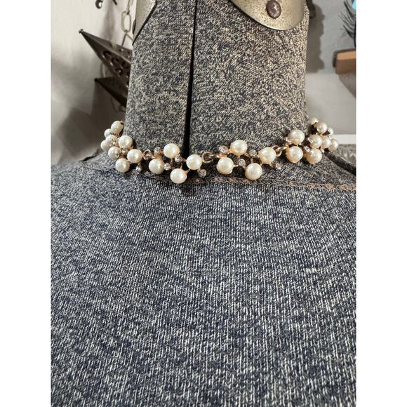 Vintage Pearl & Rhinestone Floral Choker | Gold Tone | Romantic Coquette - Picture 2 of 5